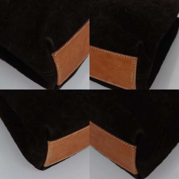 CELINE C Macadam Canvas Hand Bag Suede Dark Brown Gold - Picture 10 of 13